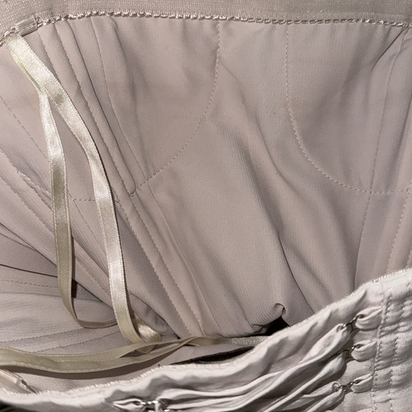 BCBG Strapless Lace Up Corset Peplum Mini Dress in Light Ash - Picture 11 of 13